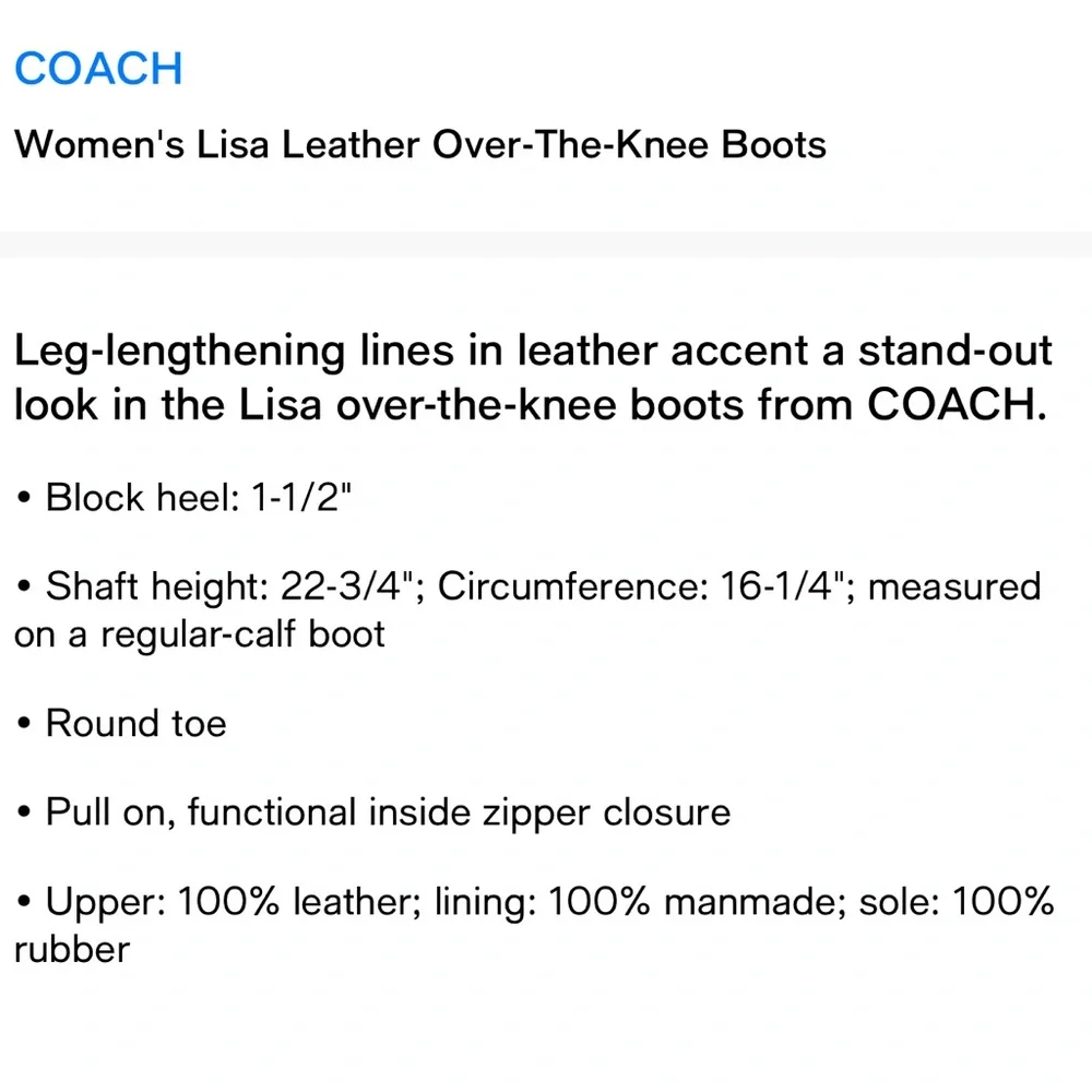 COACH Women's Lisa Leather Over-The-Knee Boots - Picture 15 of 16